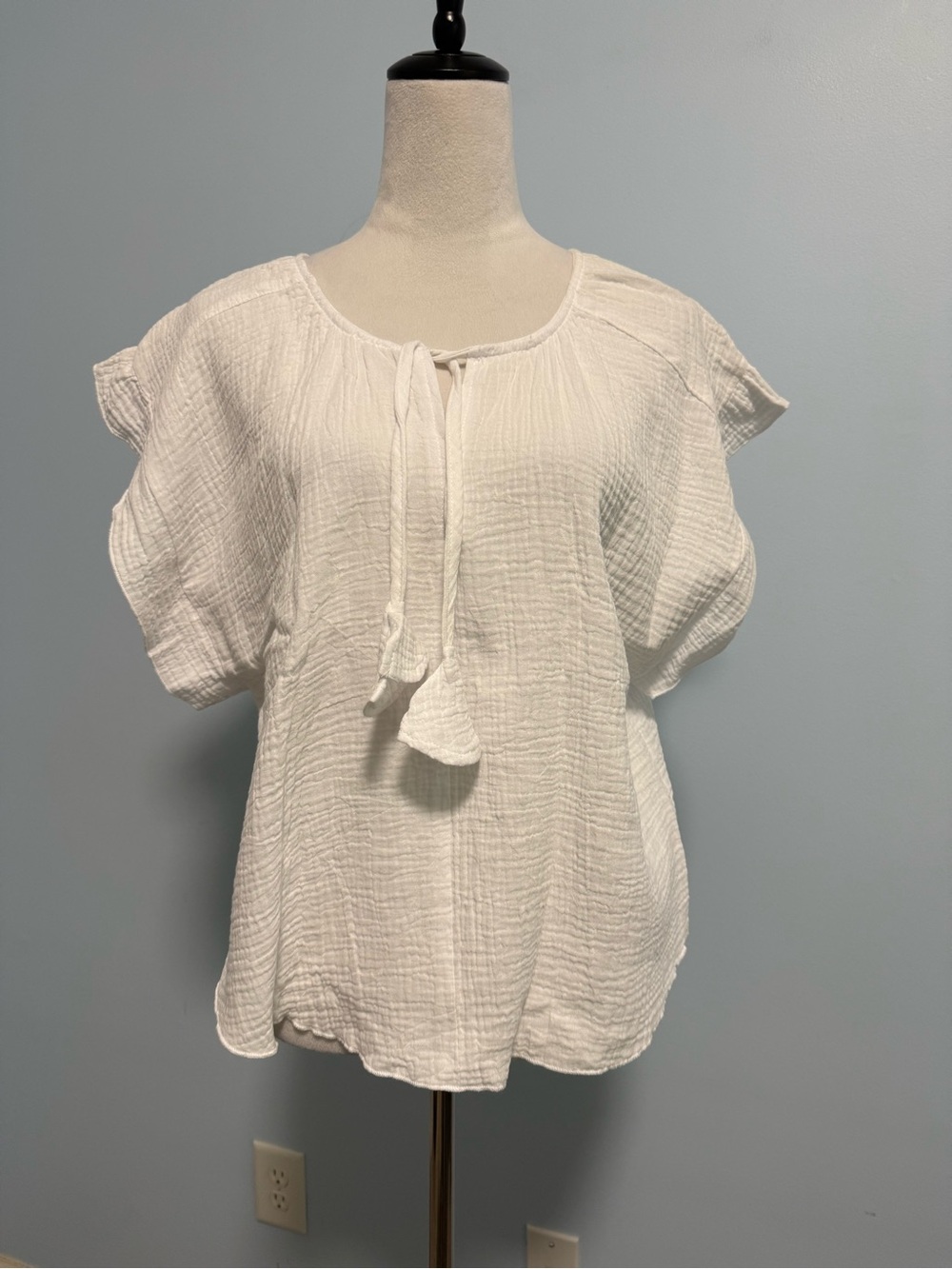 Joie Boho Double Gauze White Oversized Top Blouse Size M w/ Front Ties